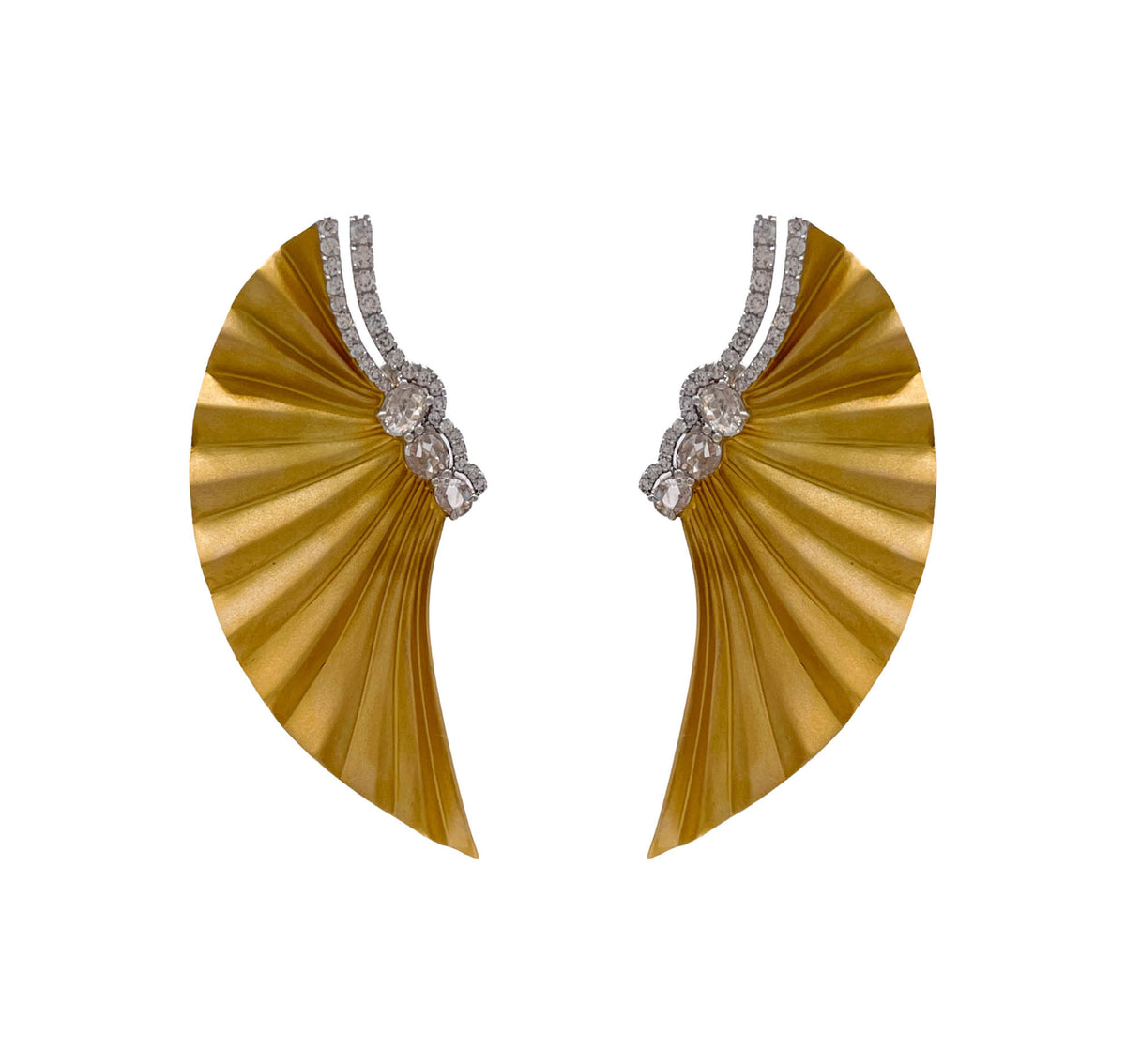 JAY FEDER 18K TWO TONE GOLD DIAMOND FAN EARRINGS