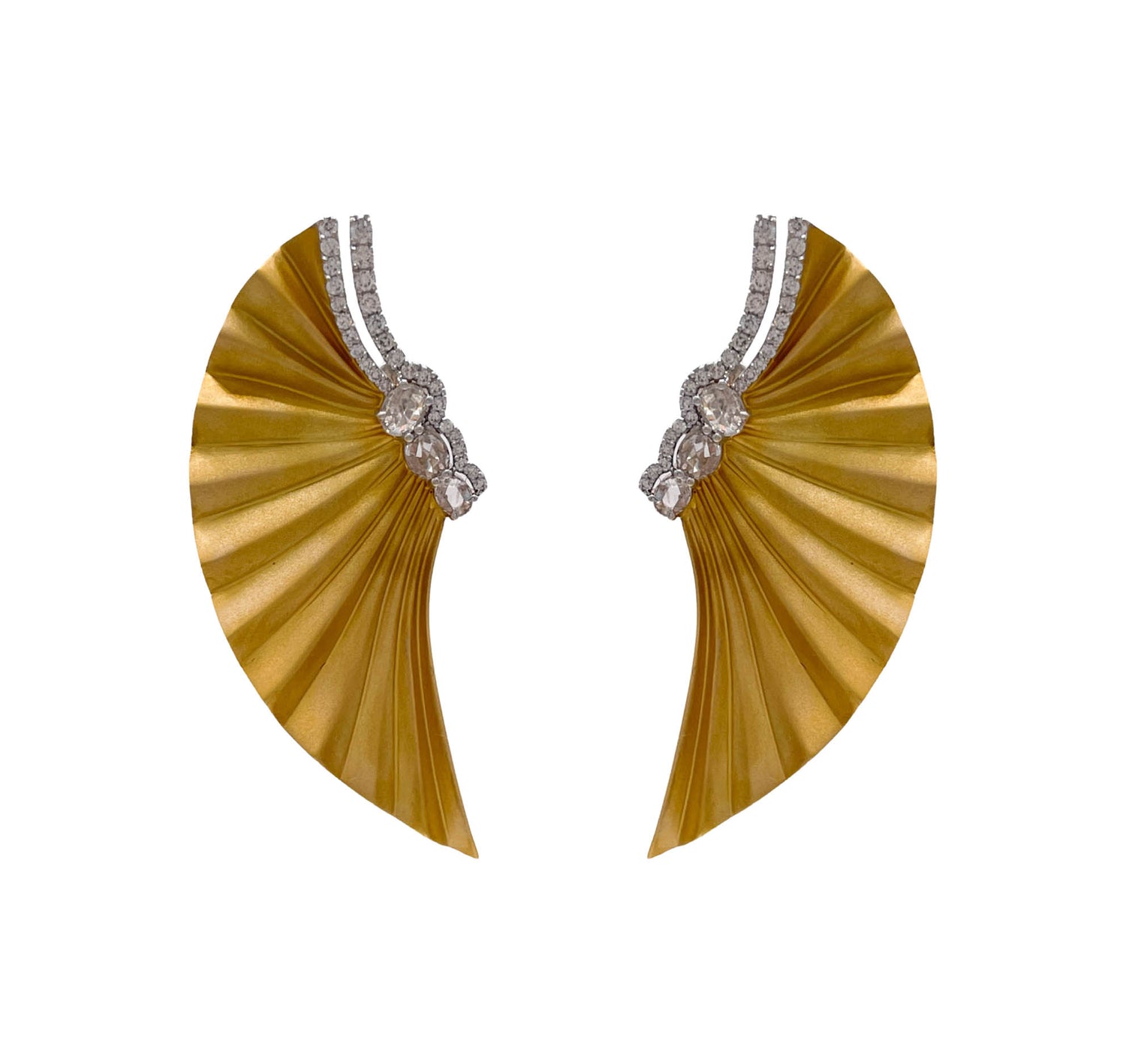 JAY FEDER 18K TWO TONE GOLD DIAMOND FAN EARRINGS