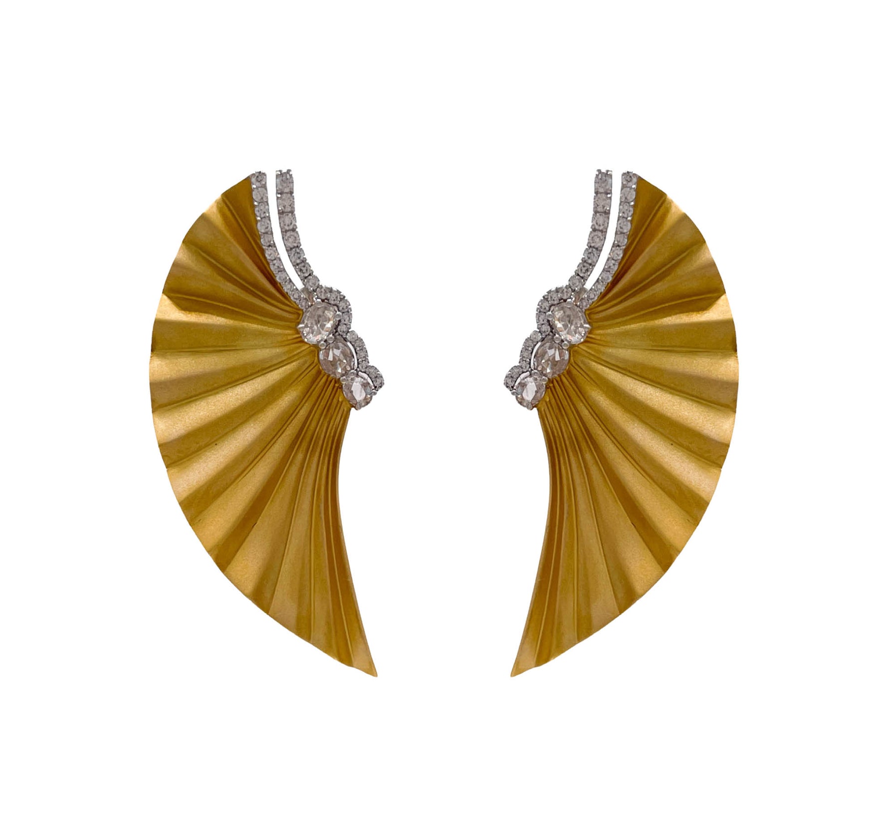 JAY FEDER 18K TWO TONE GOLD DIAMOND FAN EARRINGS