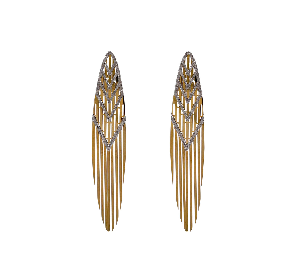 JAY FEDER 18K TWO TONE GOLD DIAMOND SAMBA FRINGE DROP DANGLE EARRINGS