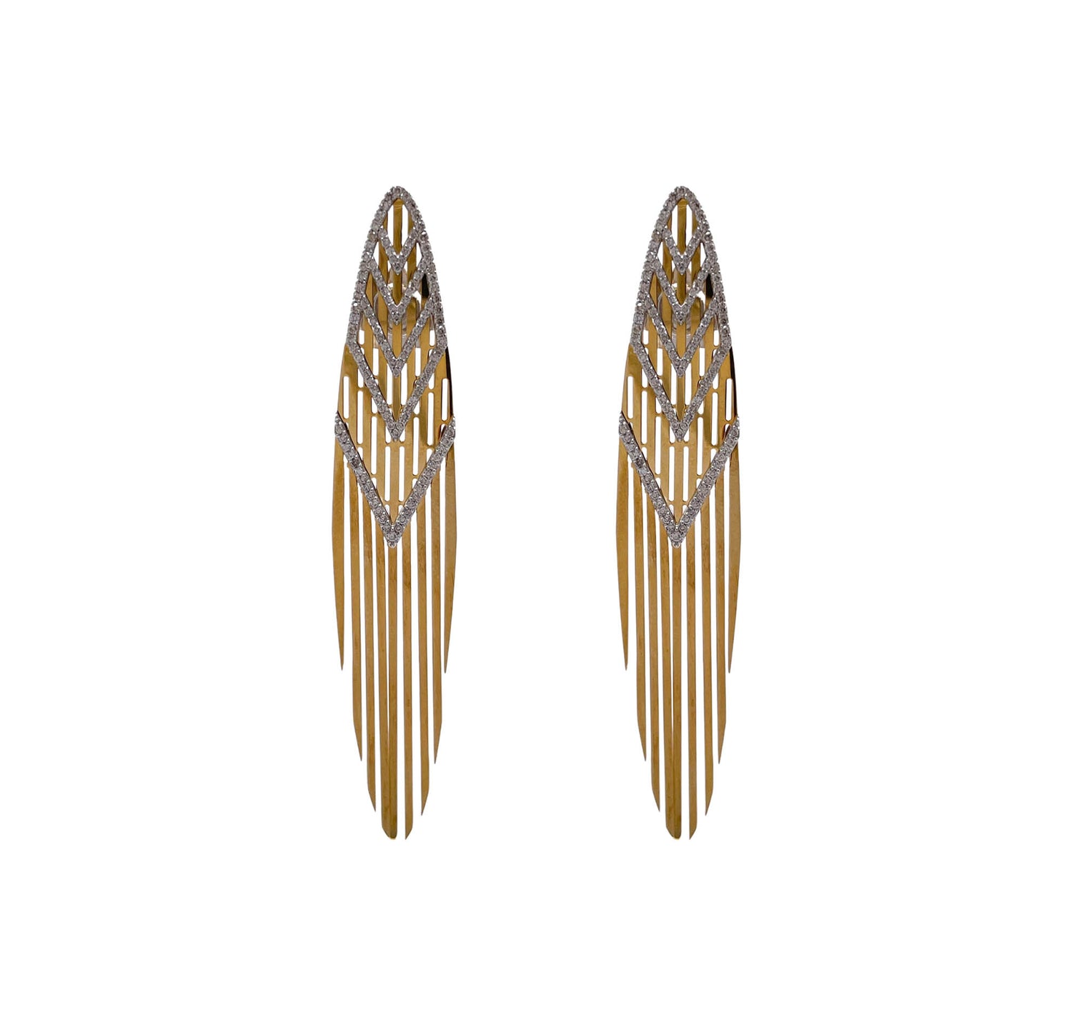 JAY FEDER 18K TWO TONE GOLD DIAMOND SAMBA FRINGE DROP DANGLE EARRINGS