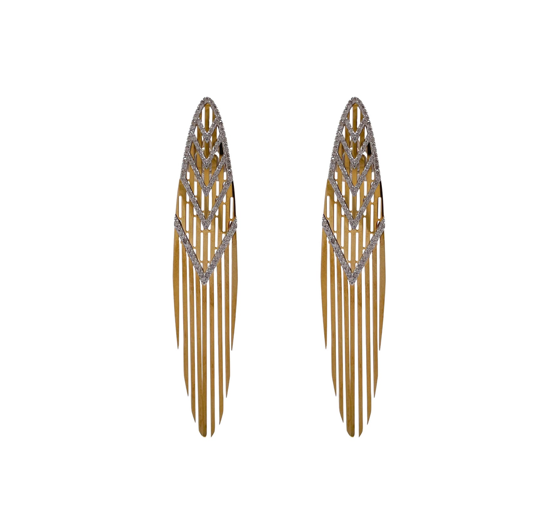 JAY FEDER 18K TWO TONE GOLD DIAMOND SAMBA FRINGE DROP DANGLE EARRINGS