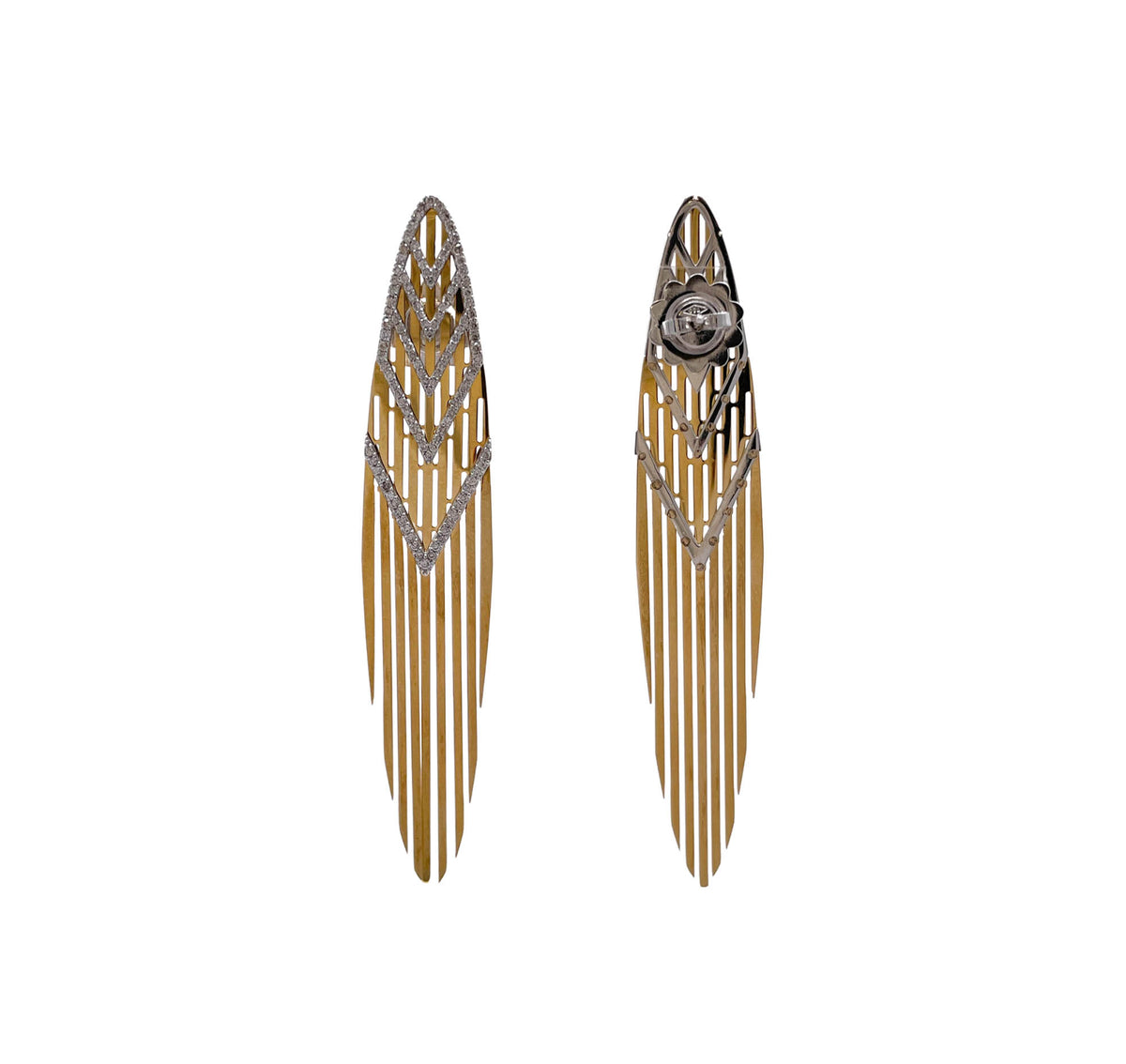 JAY FEDER 18K TWO TONE GOLD DIAMOND SAMBA FRINGE DROP DANGLE EARRINGS