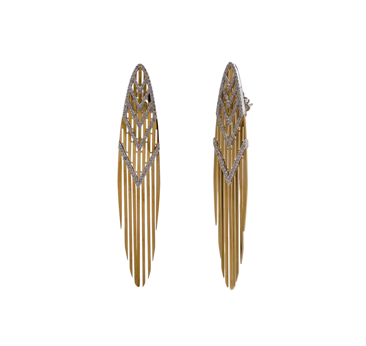 JAY FEDER 18K TWO TONE GOLD DIAMOND SAMBA FRINGE DROP DANGLE EARRINGS
