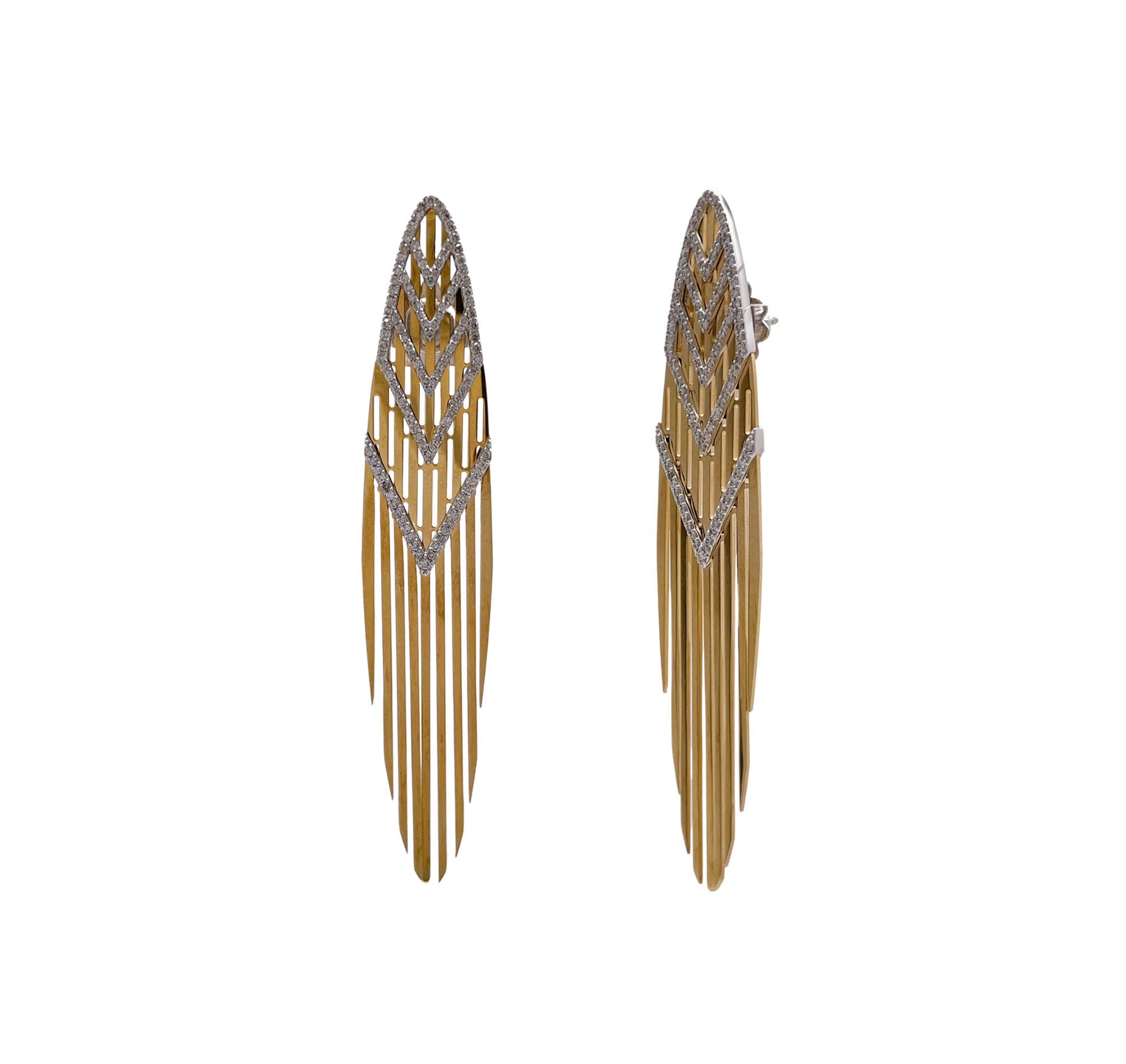 JAY FEDER 18K TWO TONE GOLD DIAMOND SAMBA FRINGE DROP DANGLE EARRINGS