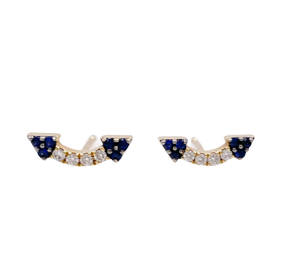 Khai Khai 18k Yellow Gold Diamond and Blue Sapphire Arrow Earrings