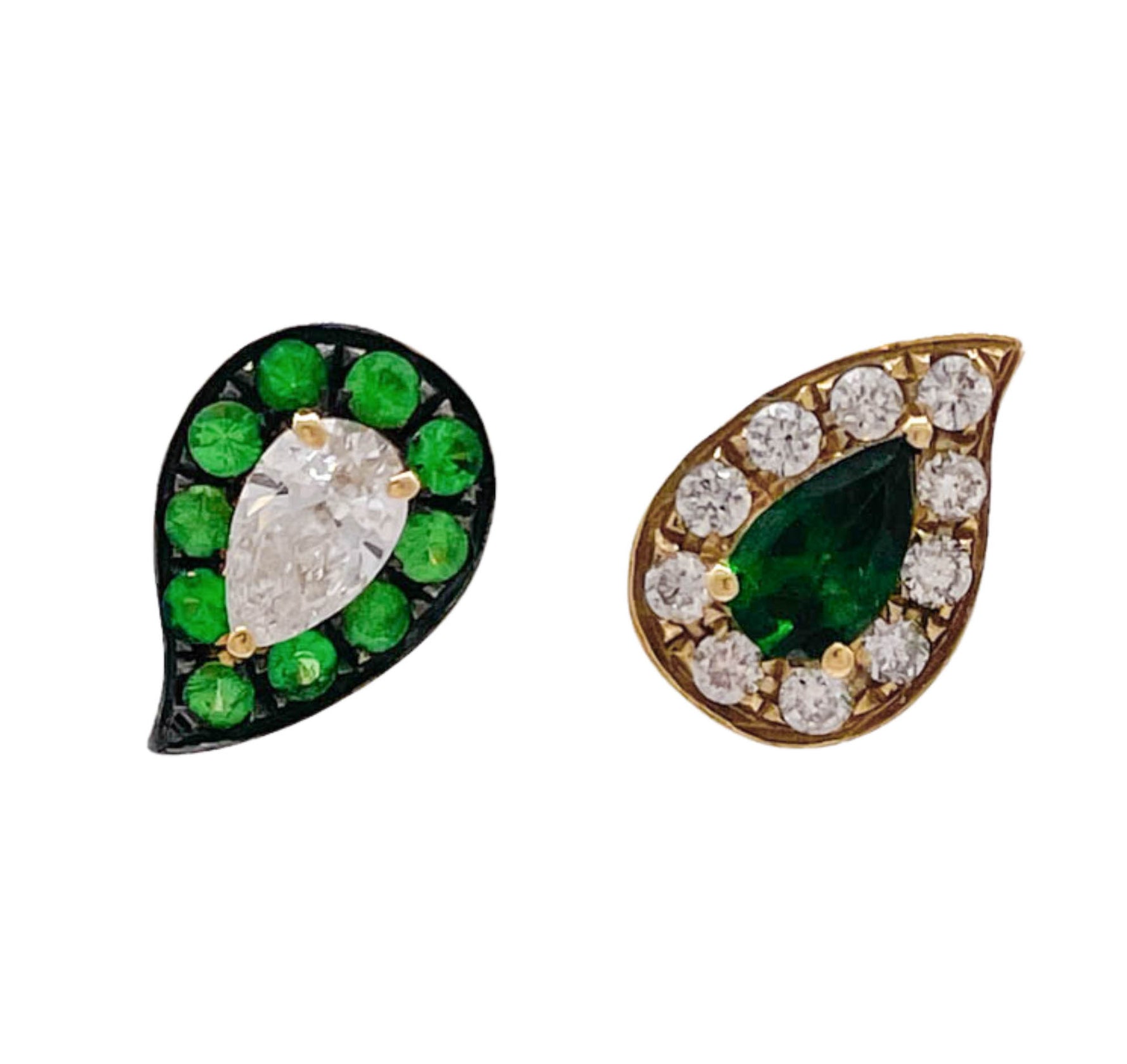 Khai Khai 18k Yellow Gold Tsavorite Diamond Inverse Paisley Stud Earrings