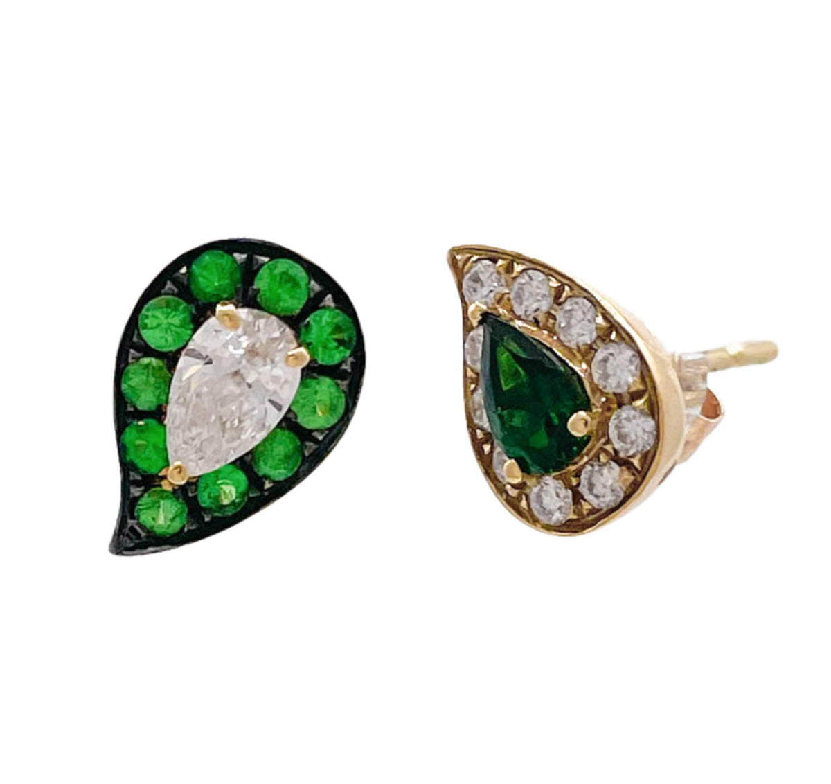 Khai Khai 18k Yellow Gold Tsavorite Diamond Inverse Paisley Stud Earrings
