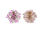 JAY FEDER 18K ROSE GOLD PINK SAPPHIRE AND DIAMOND FLOWER EARRINGS