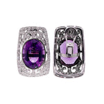Jay Feder 18k White Gold Amethyst and Diamond Pave Clip Earrings