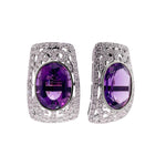 Jay Feder 18k White Gold Amethyst and Diamond Pave Clip Earrings
