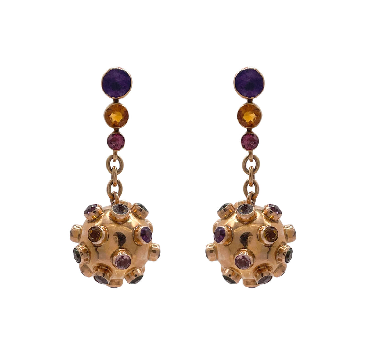 JAY FEDER 18K YELLOW GOLD MULTISTONE SPITNIK DROP EARRINGS