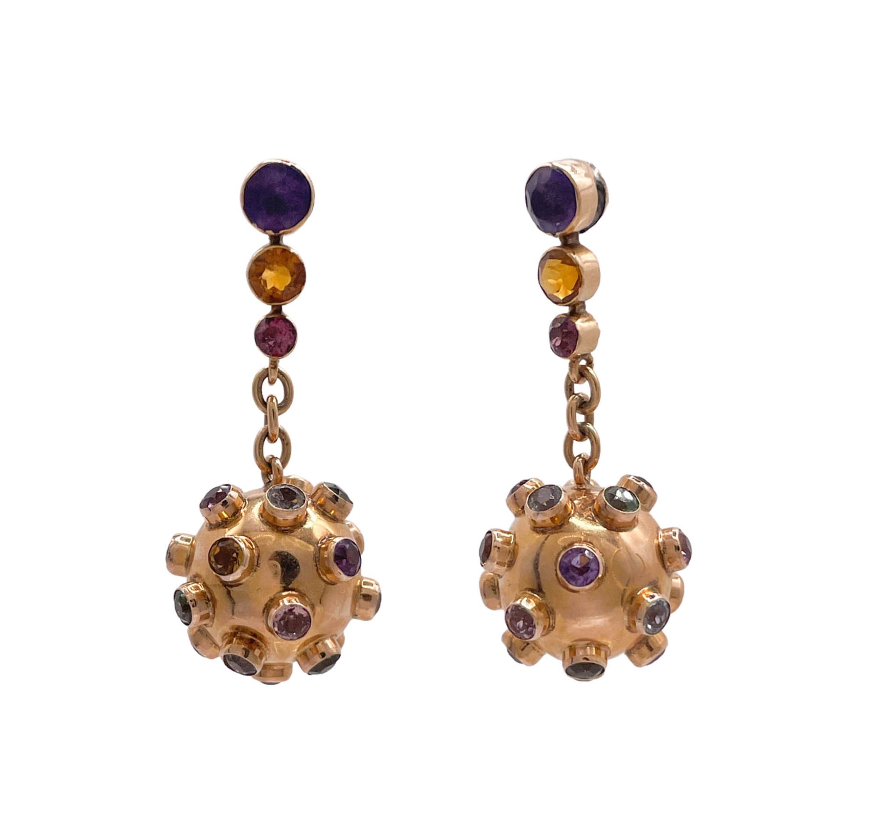 JAY FEDER 18K YELLOW GOLD MULTISTONE SPITNIK DROP EARRINGS