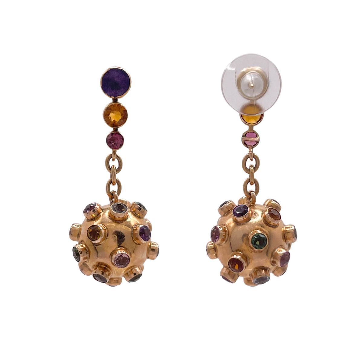 JAY FEDER 18K YELLOW GOLD MULTISTONE SPITNIK DROP EARRINGS