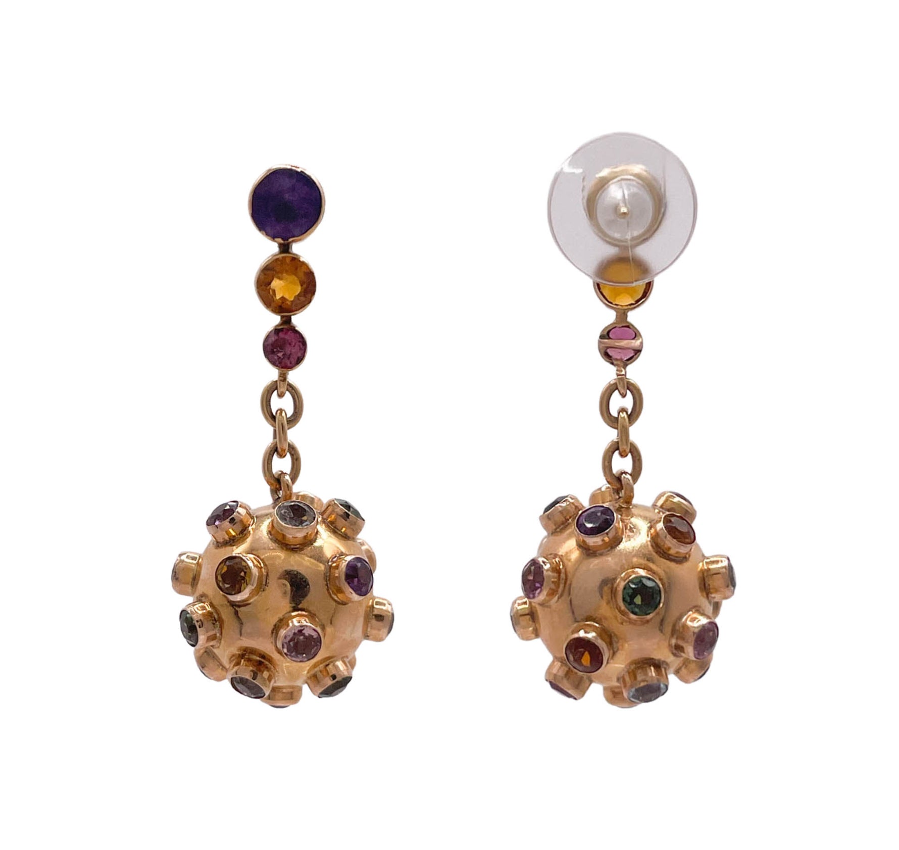 JAY FEDER 18K YELLOW GOLD MULTISTONE SPITNIK DROP EARRINGS