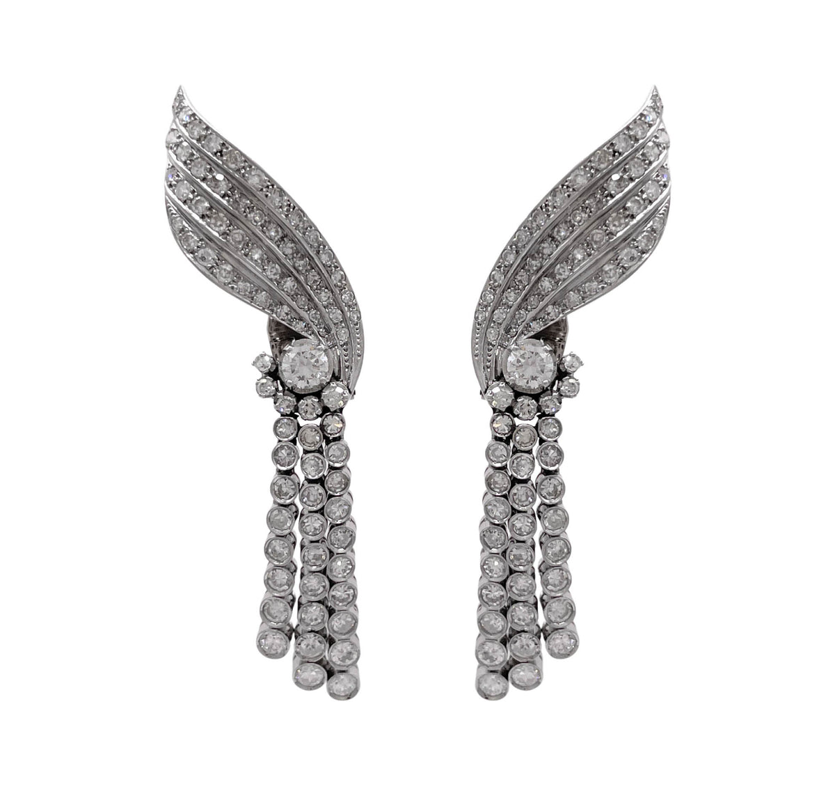 JAY FEDER PLATINUM OLD MINE DIAMOND WING DROP DANGLE EARRINGS