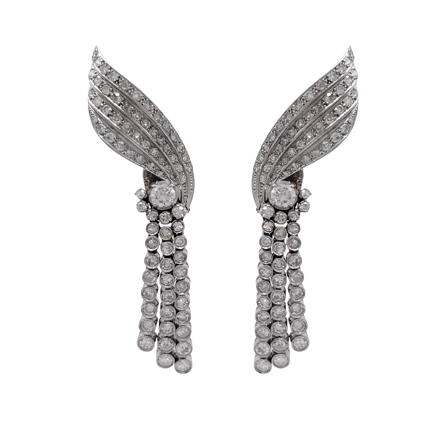 JAY FEDER PLATINUM OLD MINE DIAMOND WING DROP DANGLE EARRINGS