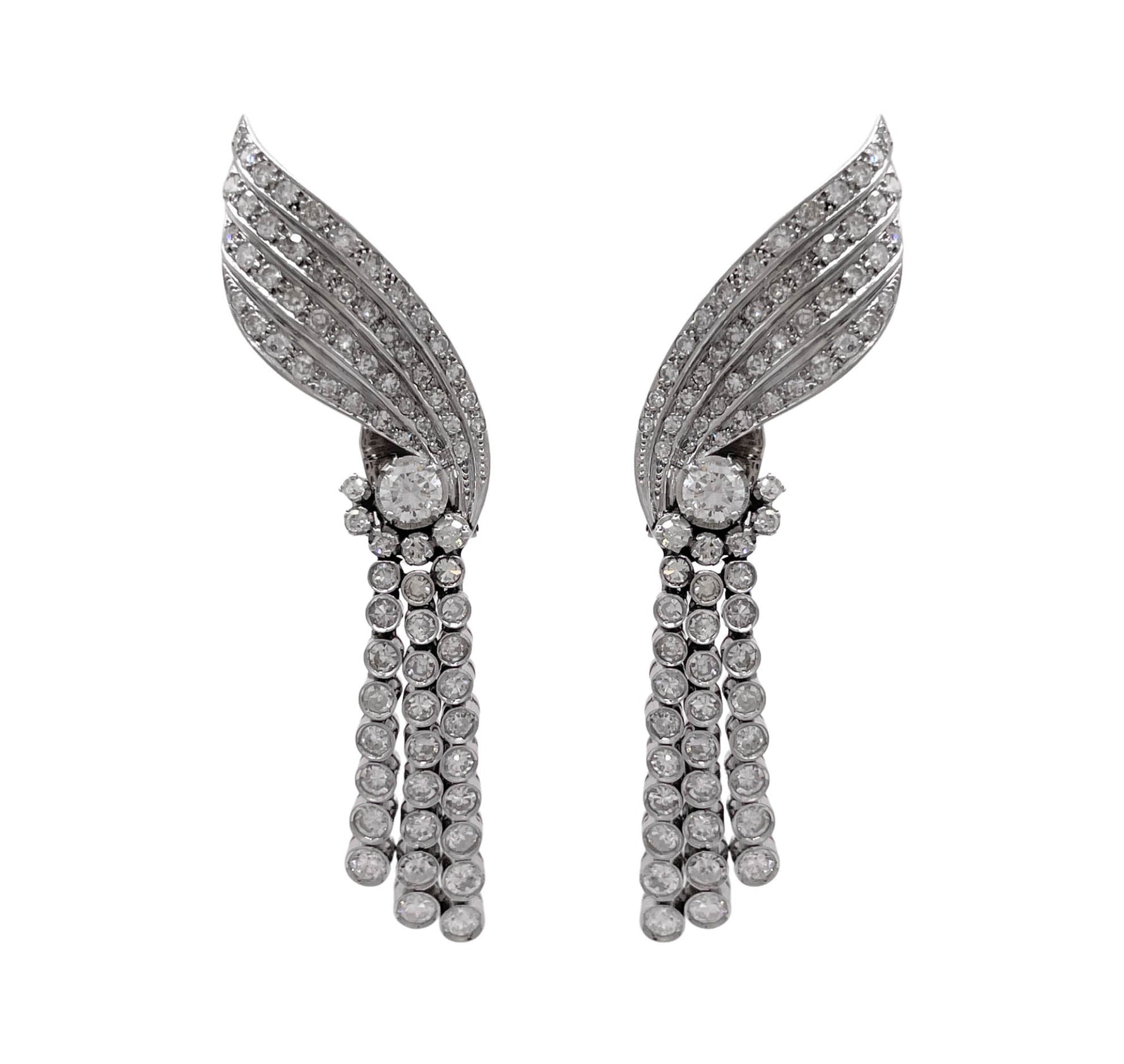 JAY FEDER PLATINUM OLD MINE DIAMOND WING DROP DANGLE EARRINGS