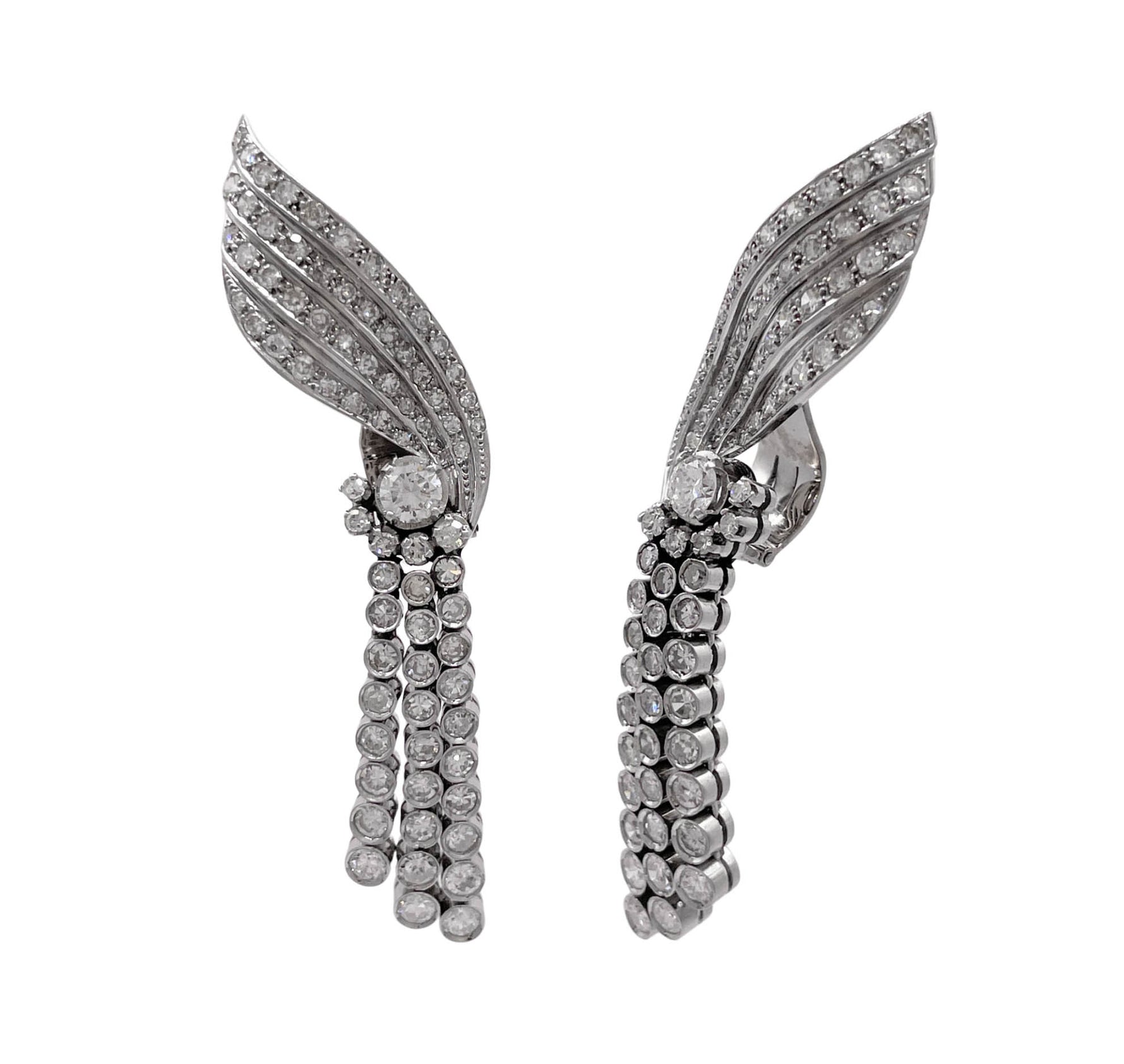 JAY FEDER PLATINUM OLD MINE DIAMOND WING DROP DANGLE EARRINGS