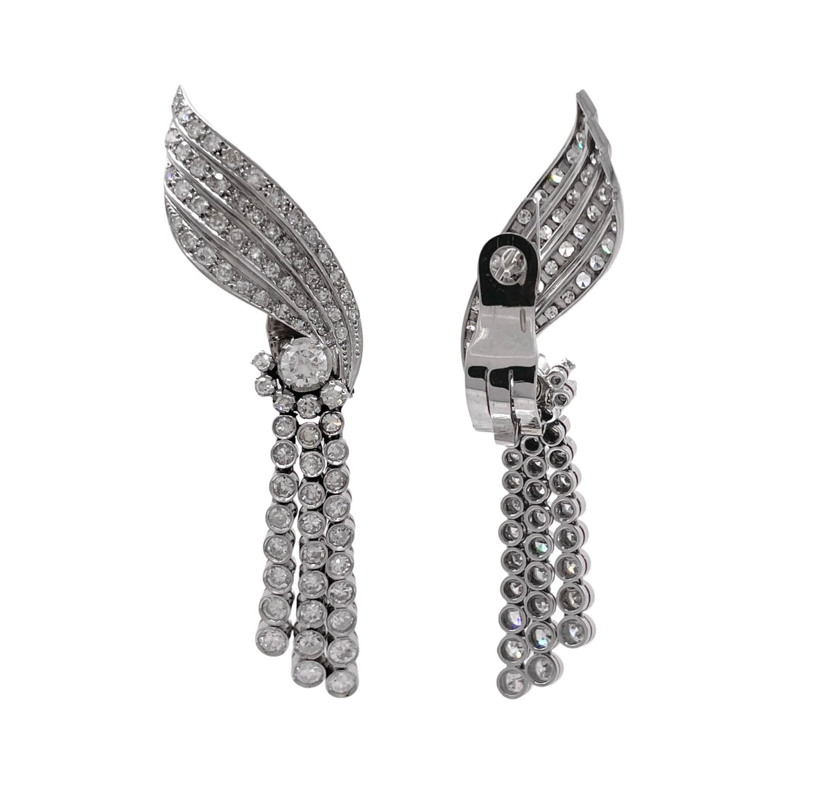 JAY FEDER PLATINUM OLD MINE DIAMOND WING DROP DANGLE EARRINGS