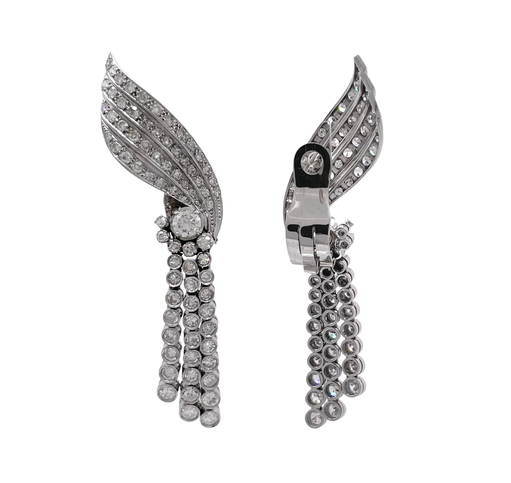 JAY FEDER PLATINUM OLD MINE DIAMOND WING DROP DANGLE EARRINGS