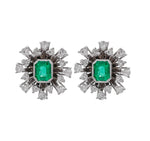 JAY FEDER 14K WHITE GOLD EMERALD DIAMOND BURST EARRINGS
