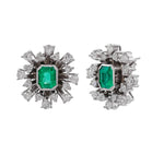JAY FEDER 14K WHITE GOLD EMERALD DIAMOND BURST EARRINGS
