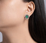 JAY FEDER 14K WHITE GOLD EMERALD DIAMOND BURST EARRINGS