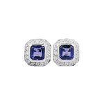 Jay Feder 18k White Gold Tanzanite and Diamond Halo Stud Earrings