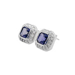 Jay Feder 18k White Gold Tanzanite and Diamond Halo Stud Earrings