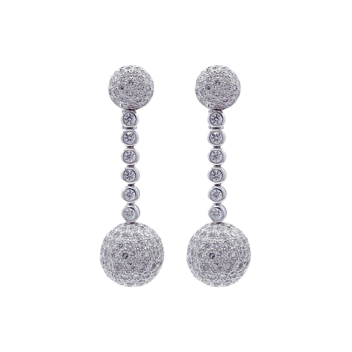 Jay Feder 18k White Gold Diamond Pave Ball Drop Dangle Earrings