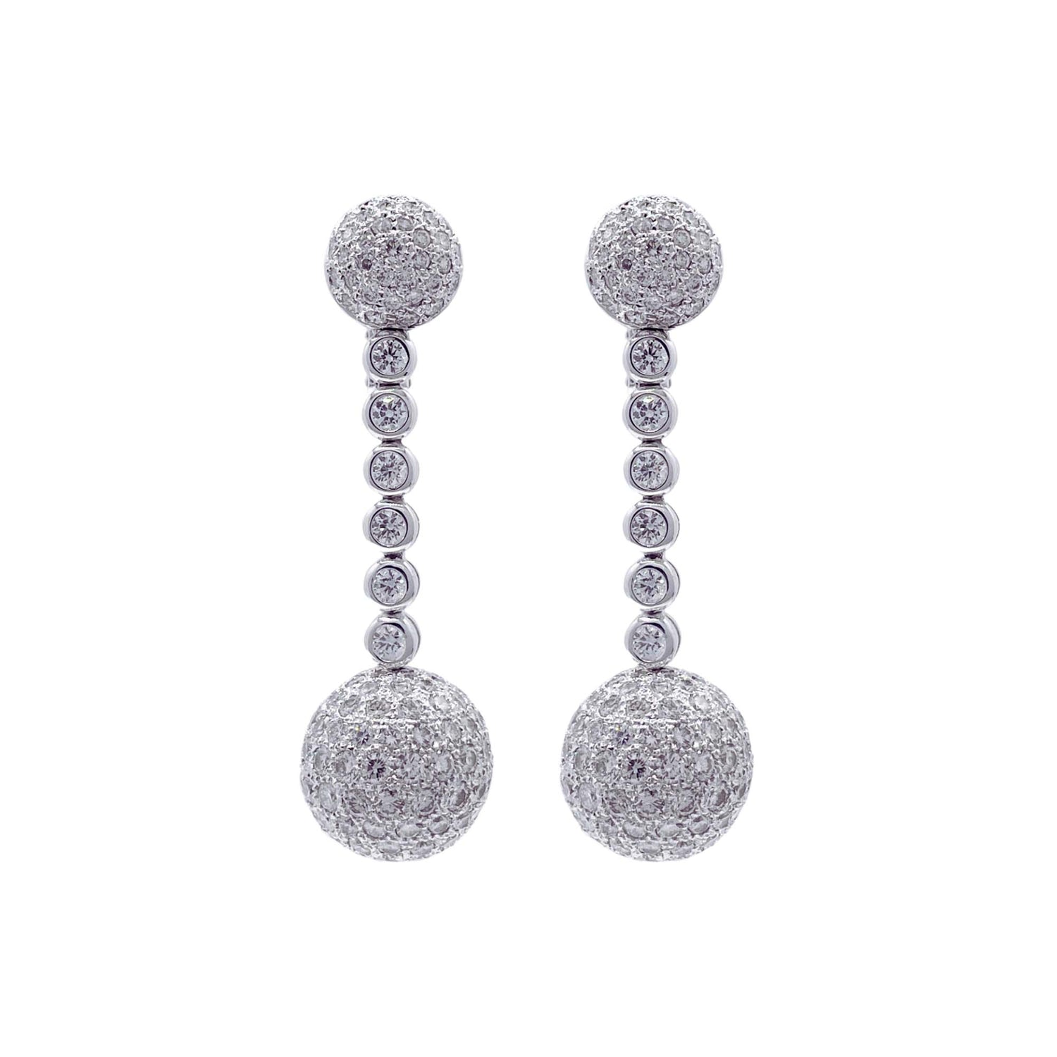 Jay Feder 18k White Gold Diamond Pave Ball Drop Dangle Earrings
