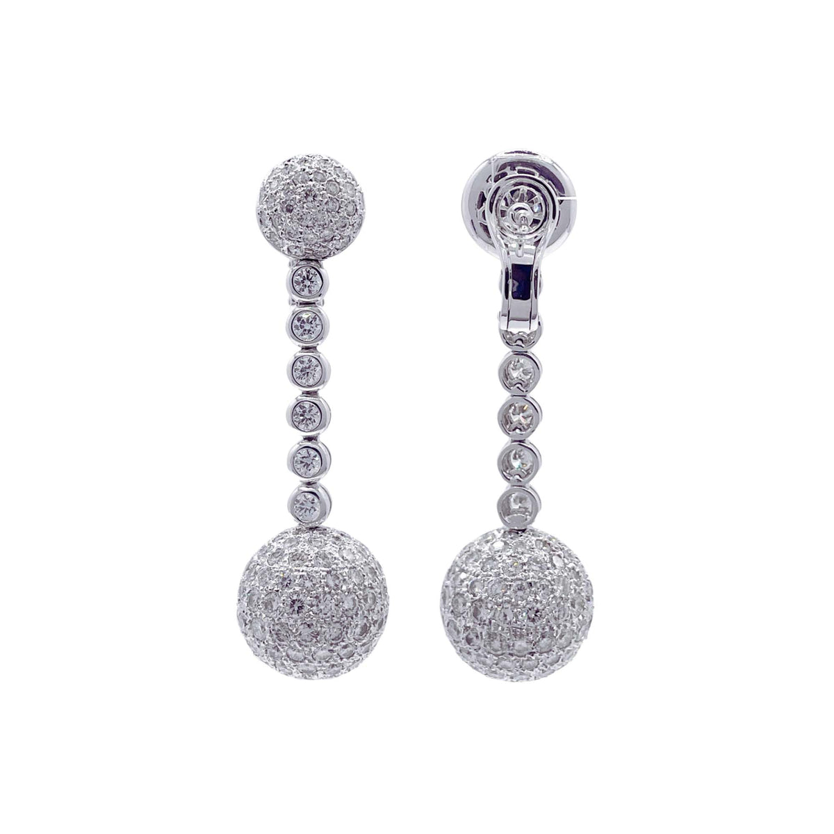 Jay Feder 18k White Gold Diamond Pave Ball Drop Dangle Earrings