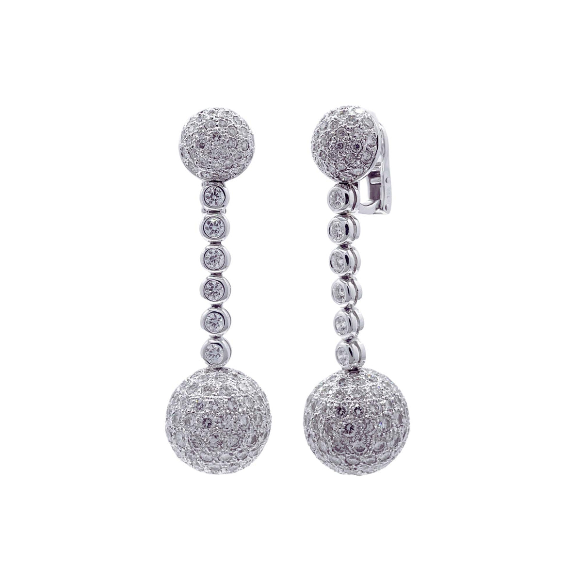 Jay Feder 18k White Gold Diamond Pave Ball Drop Dangle Earrings