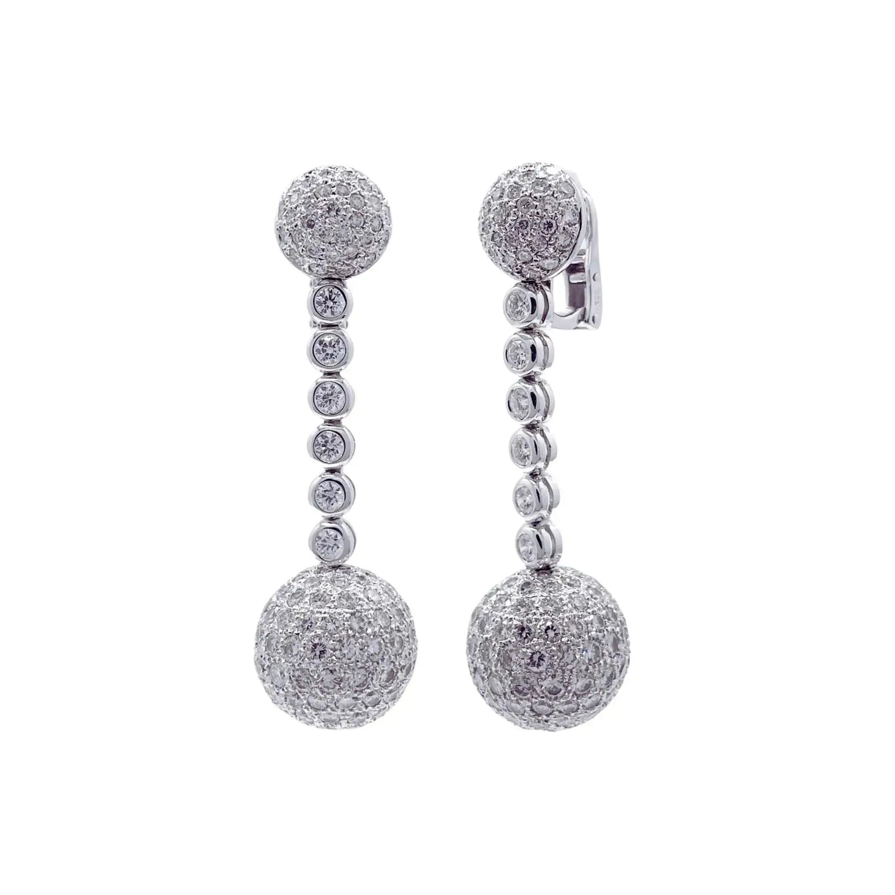18K White Gold Diamond Pavé Ball Drop Dangle Earrings - Jay Feder Jewelers