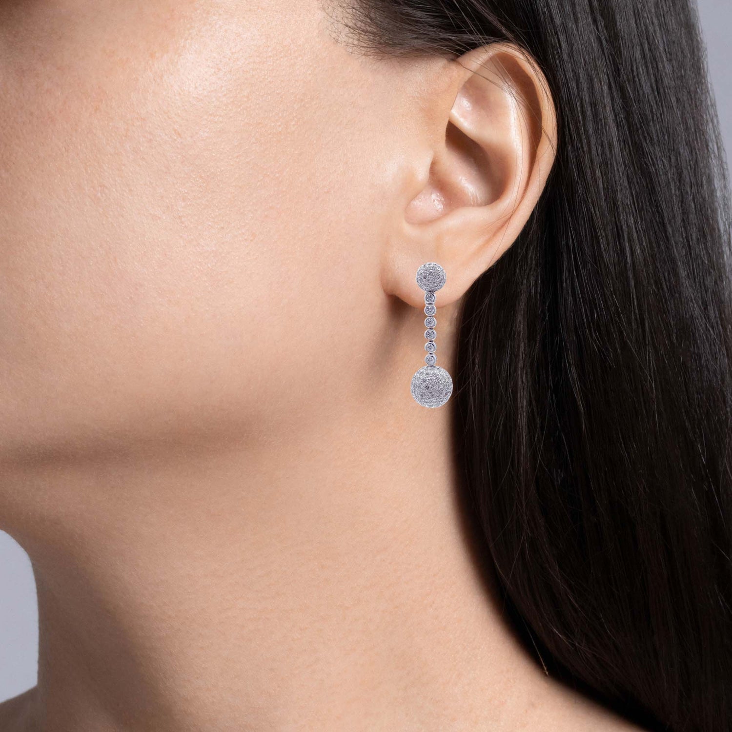 Jay Feder 18k White Gold Diamond Pave Ball Drop Dangle Earrings