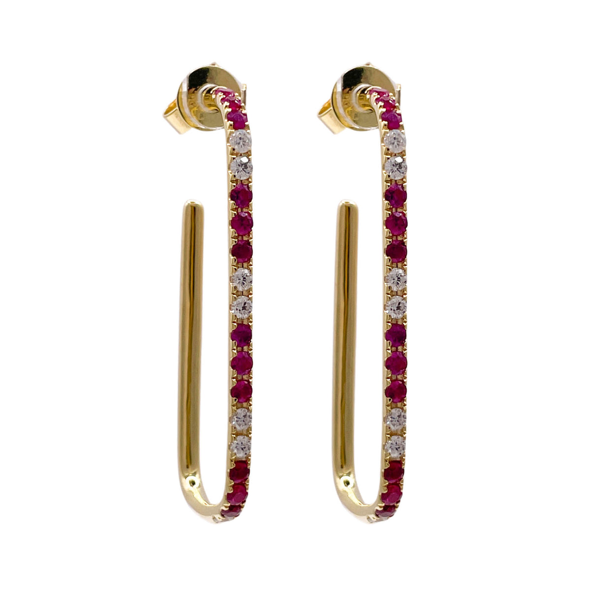 JAY FEDER 14K YELLOW GOLD DIAMOND RUBY DROP EARRINGS