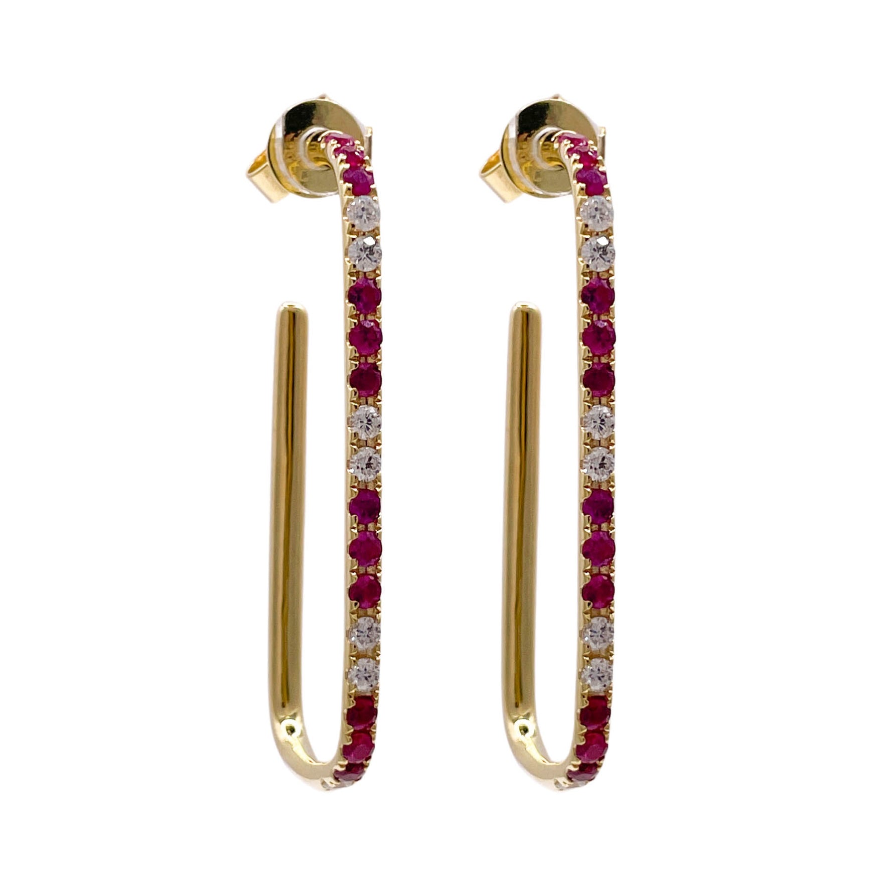 JAY FEDER 14K YELLOW GOLD DIAMOND RUBY DROP EARRINGS