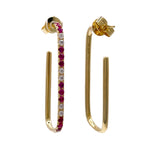 JAY FEDER 14K YELLOW GOLD DIAMOND RUBY DROP EARRINGS