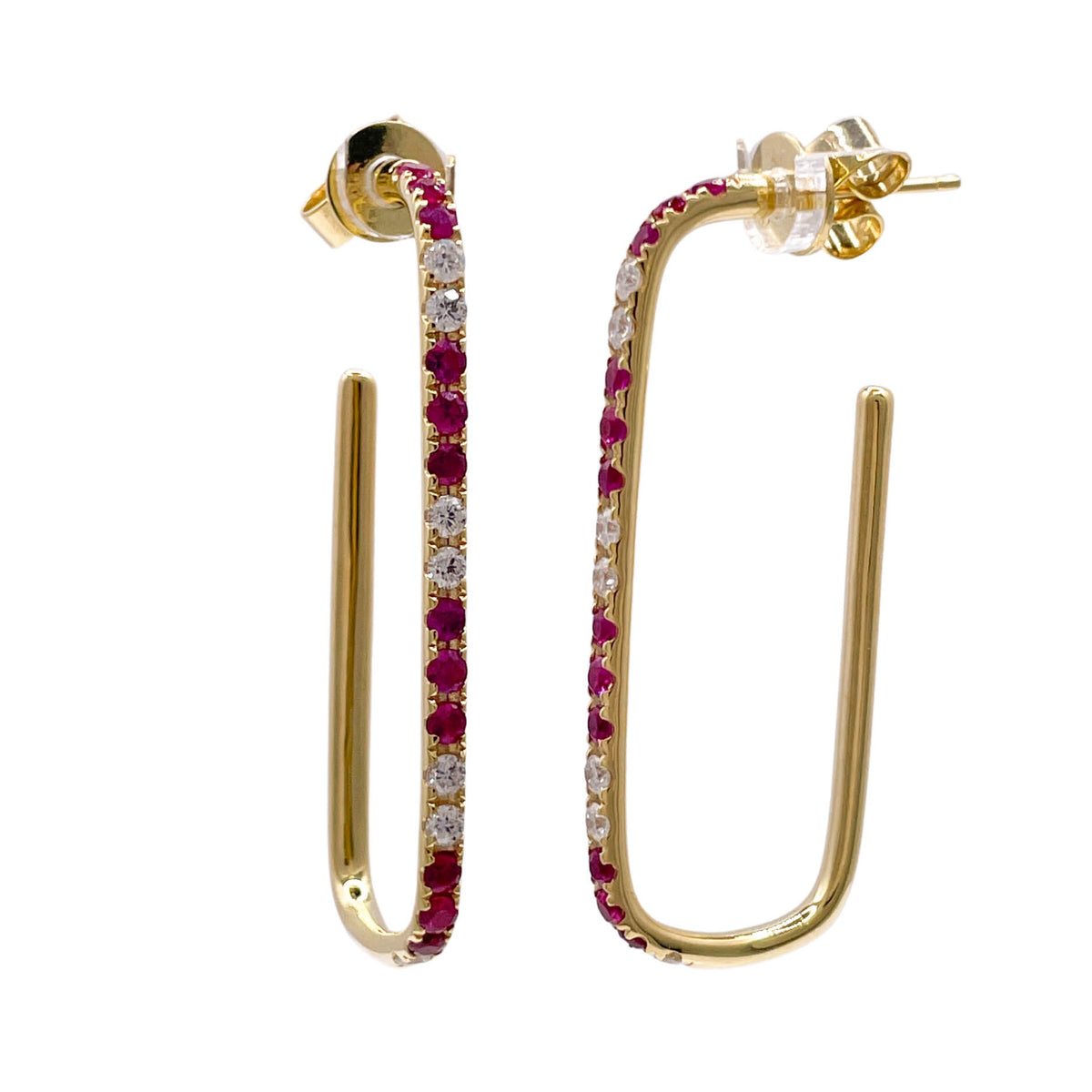 JAY FEDER 14K YELLOW GOLD DIAMOND RUBY DROP EARRINGS