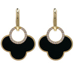 JAY FEDER 14K YELLOW GOLD DIAMOND BLACK ONYX CLOVER EARRINGS