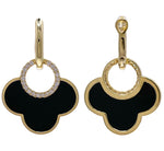 JAY FEDER 14K YELLOW GOLD DIAMOND BLACK ONYX CLOVER EARRINGS