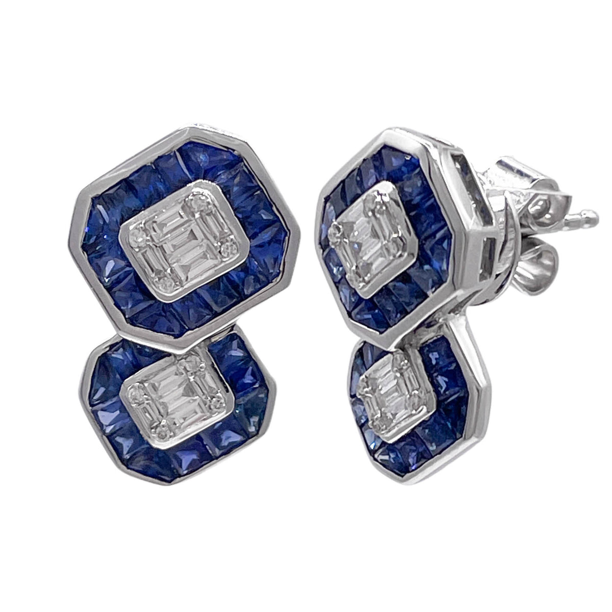 JAY FEDER 14K WHITE GOLD DIAMOND SAPPHIRE POST STUD EARRINGS