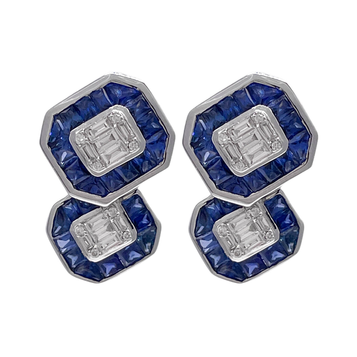JAY FEDER 14K WHITE GOLD DIAMOND SAPPHIRE POST STUD EARRINGS
