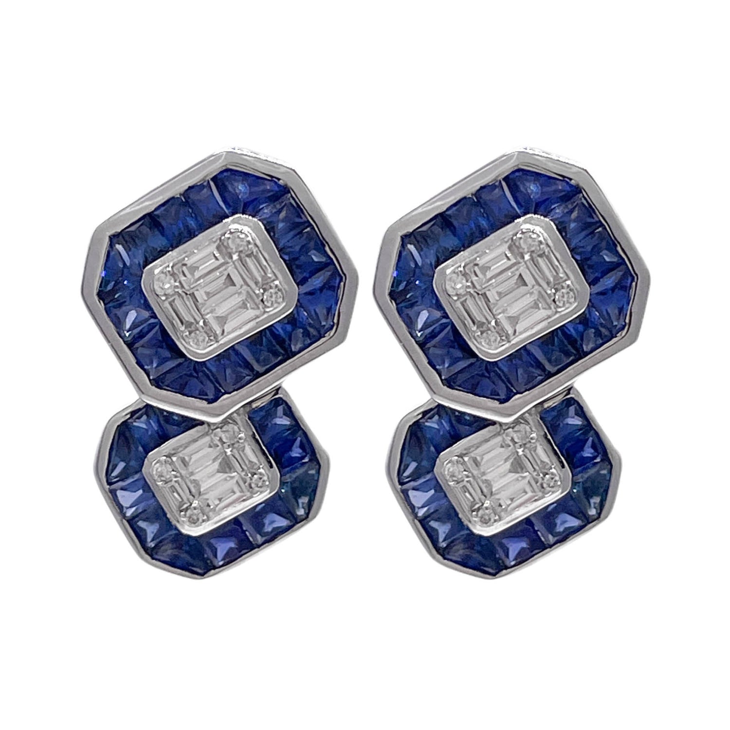 JAY FEDER 14K WHITE GOLD DIAMOND SAPPHIRE POST STUD EARRINGS