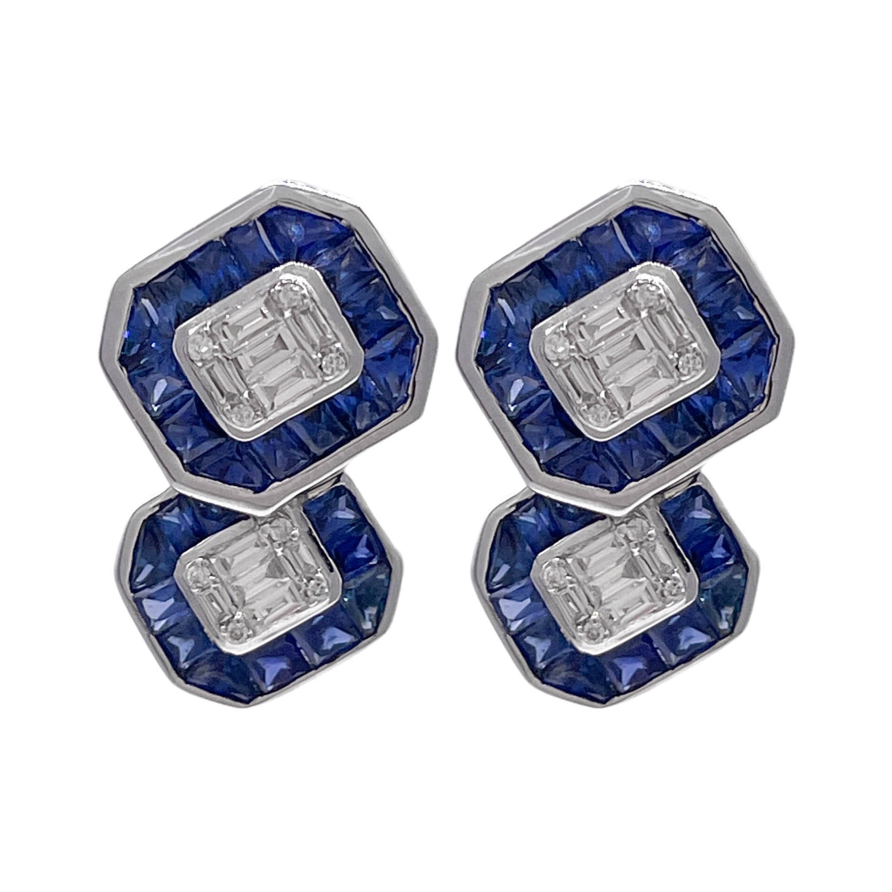 JAY FEDER 14K WHITE GOLD DIAMOND SAPPHIRE POST STUD EARRINGS