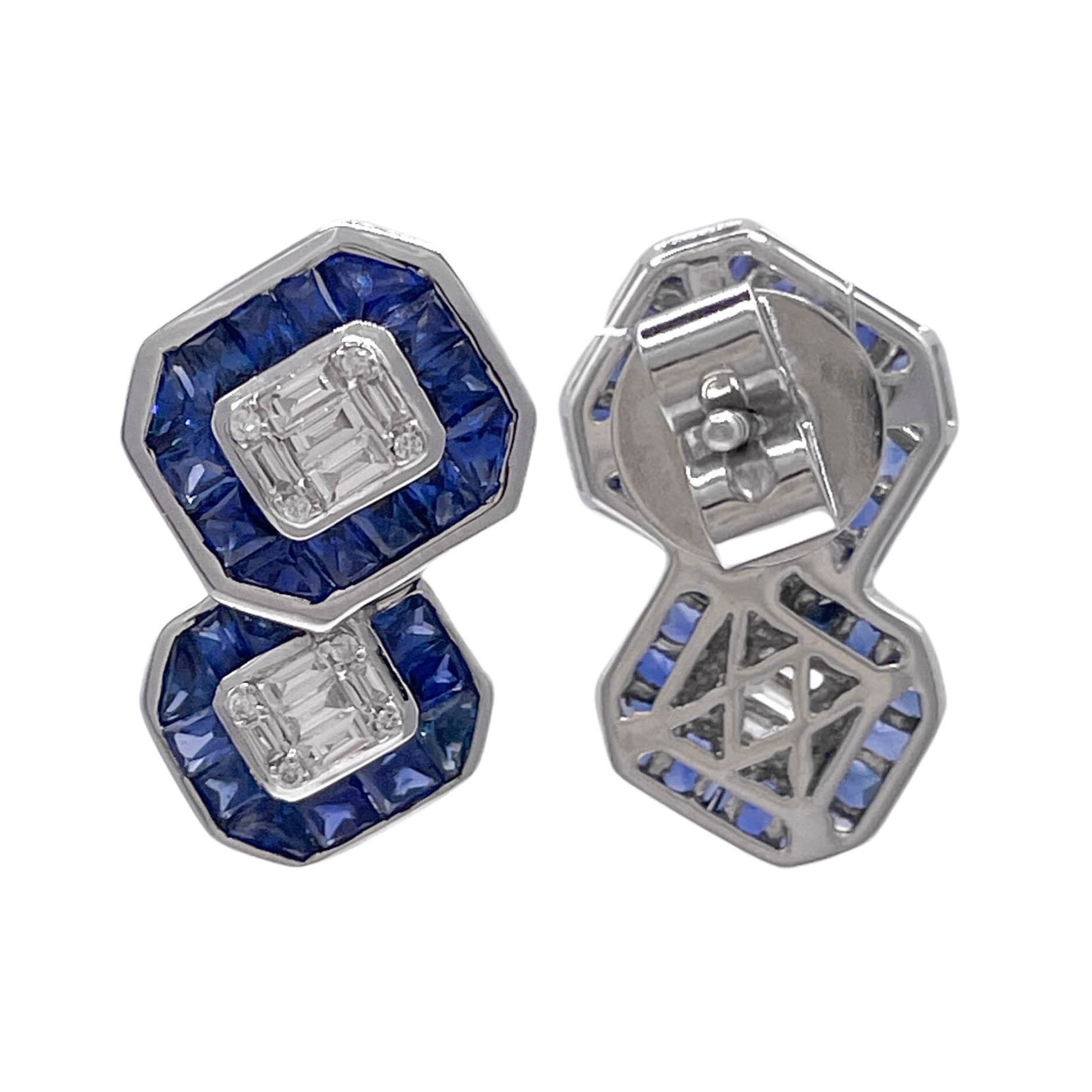 JAY FEDER 14K WHITE GOLD DIAMOND SAPPHIRE POST STUD EARRINGS