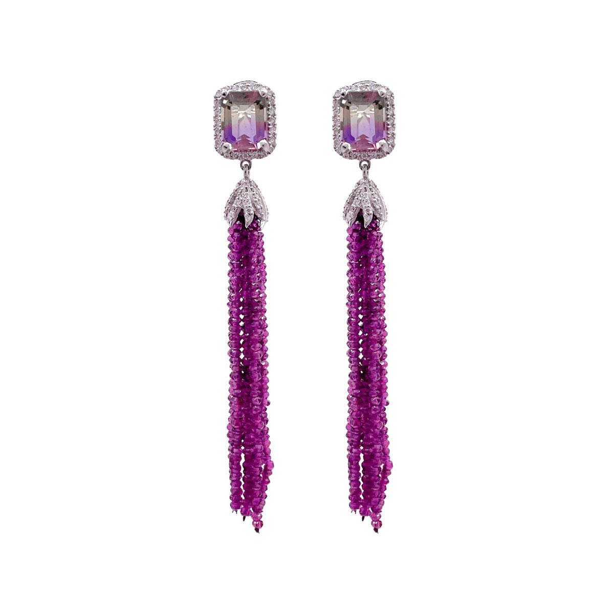 Jay Feder 14k White Gold Amethyst and Diamond Tassel Drop Dangle Earrings