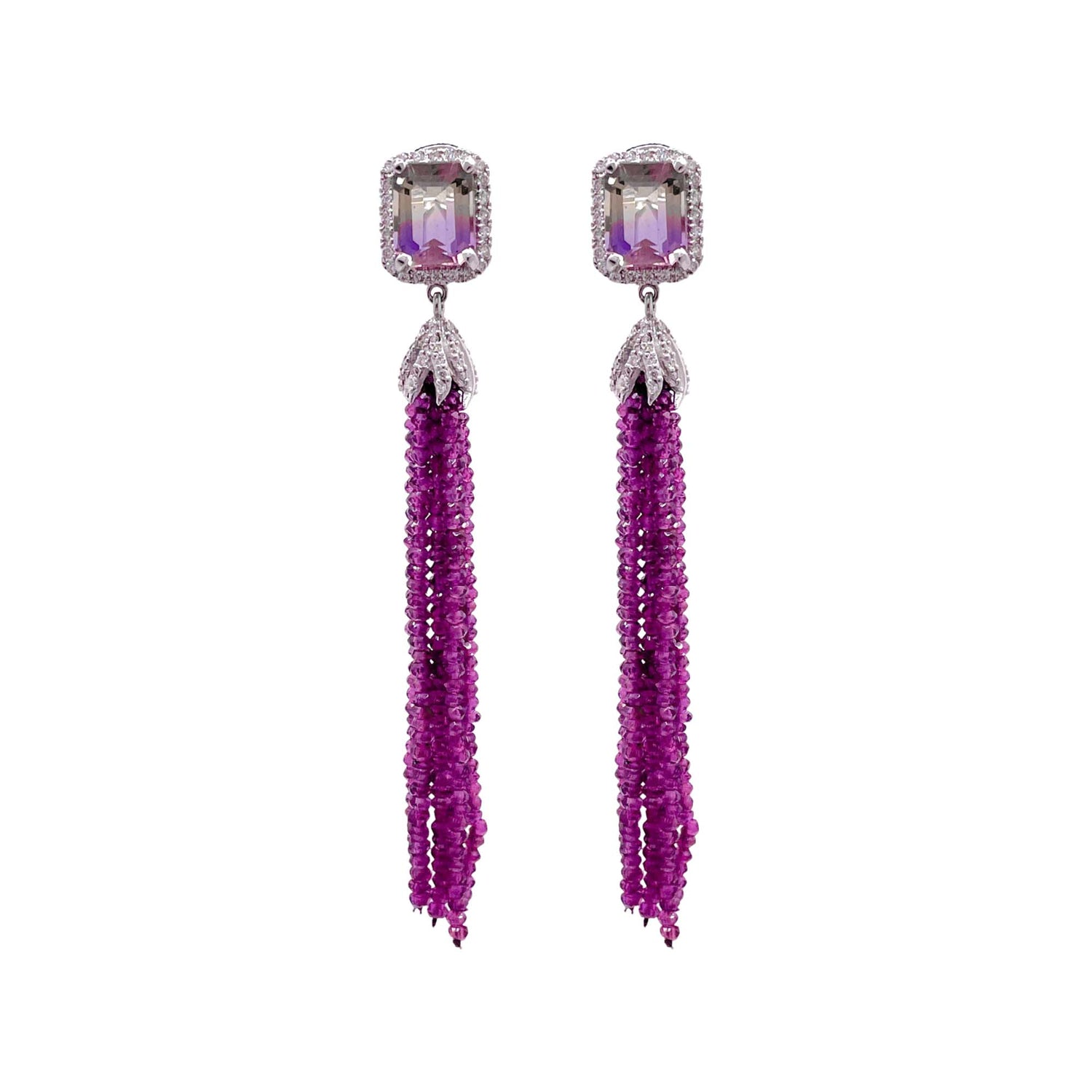 Jay Feder 14k White Gold Amethyst and Diamond Tassel Drop Dangle Earrings
