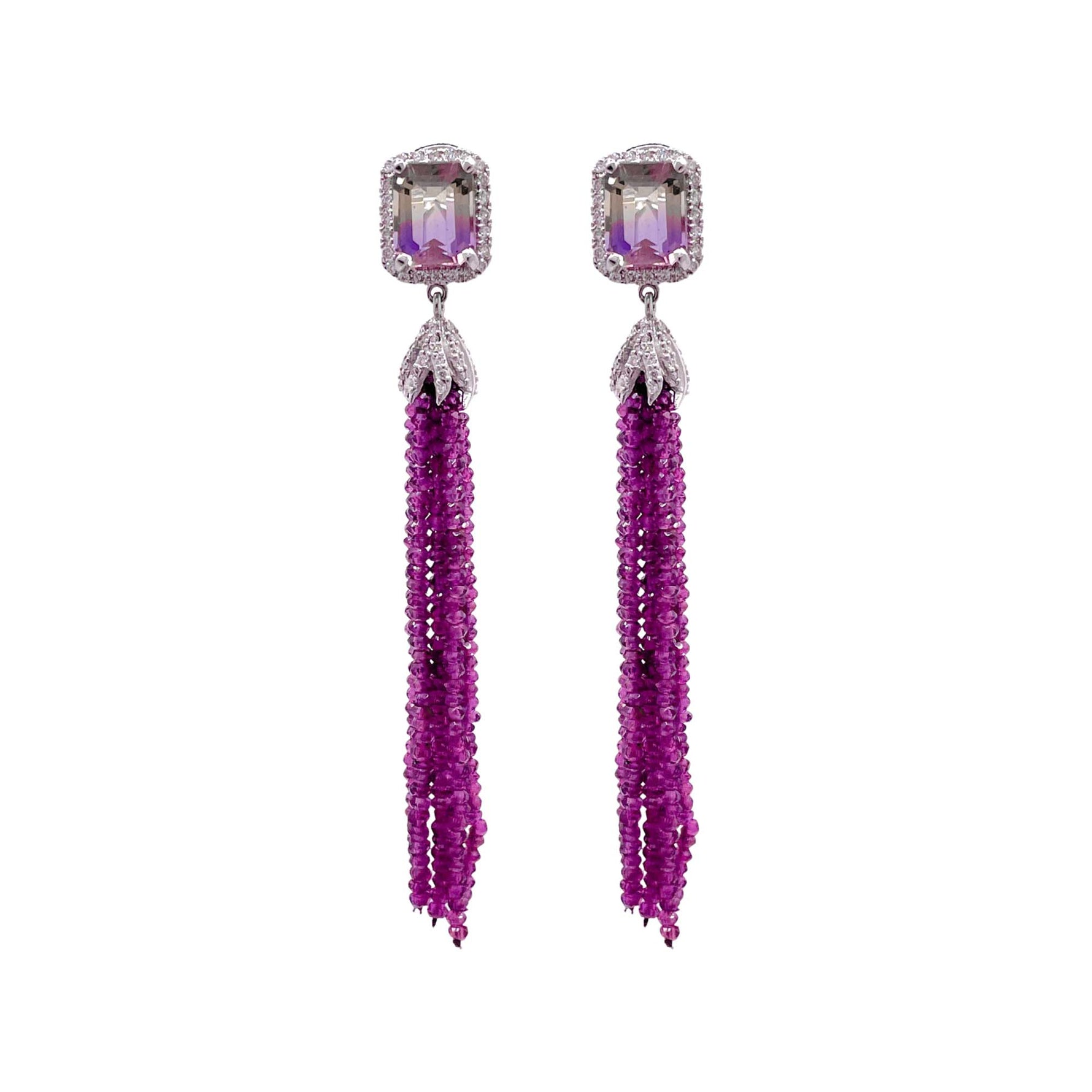 Jay Feder 14k White Gold Amethyst and Diamond Tassel Drop Dangle Earrings